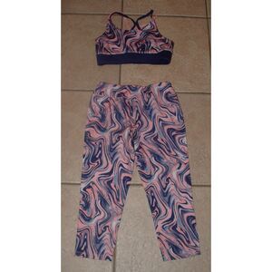 Girls Sz Medium Colorful Swirl Athletic Sports Bra & Capri Leggings 2 Pc Set BCG
